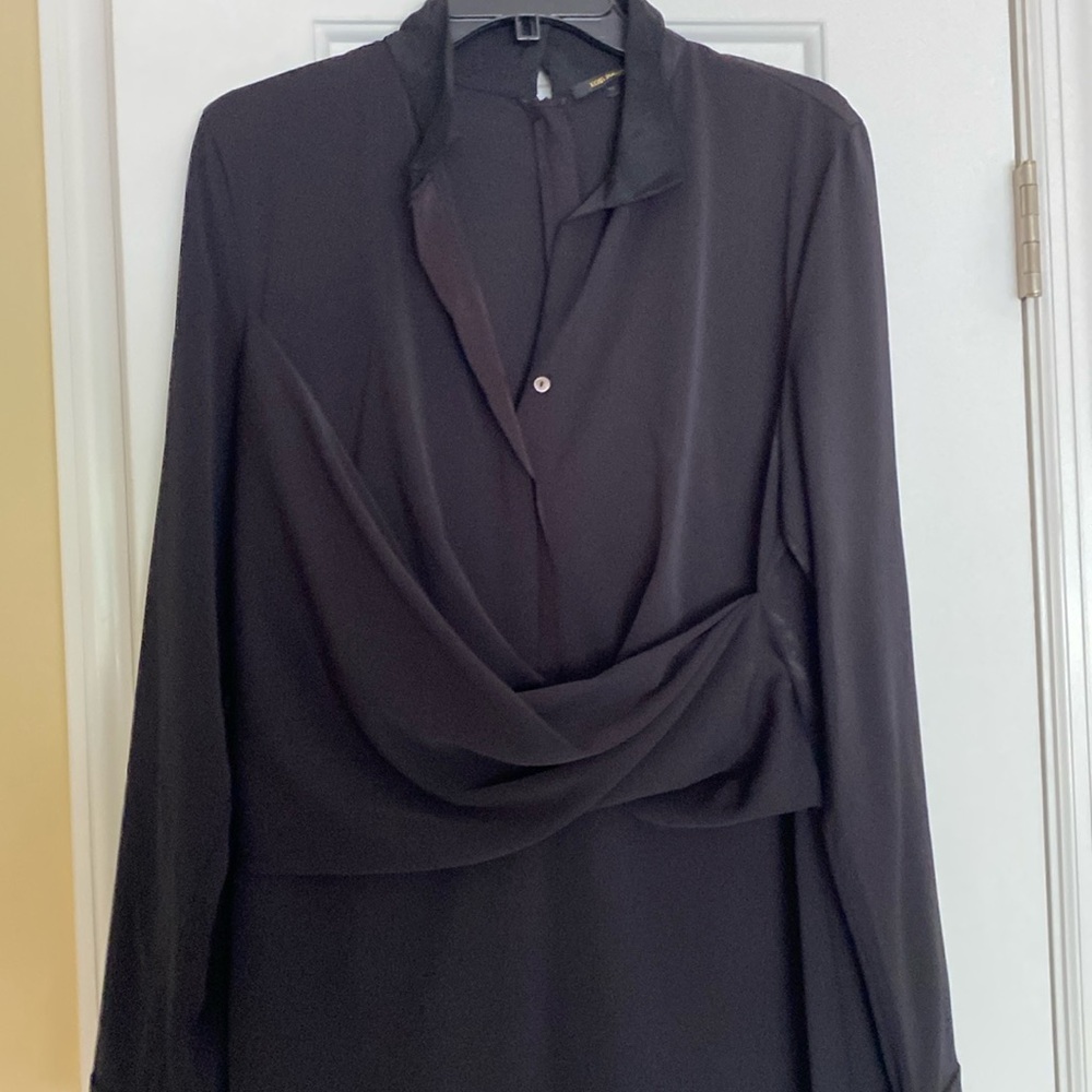 Kobi Halperin Stand Up Collar Slimming Black Dress Tuxedo Style Collar Part